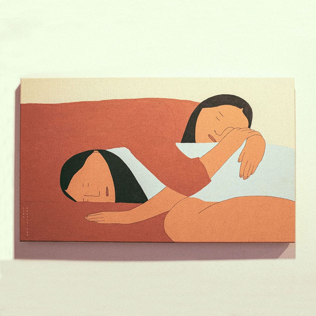 Sleeping woman painting about friendship, two woman inlove, lgbt painting