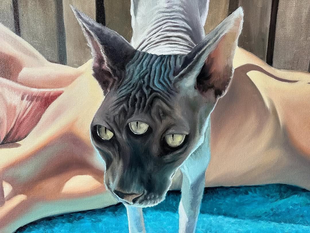 Original painting, sphinx cat, from Holy Katerina_ detail