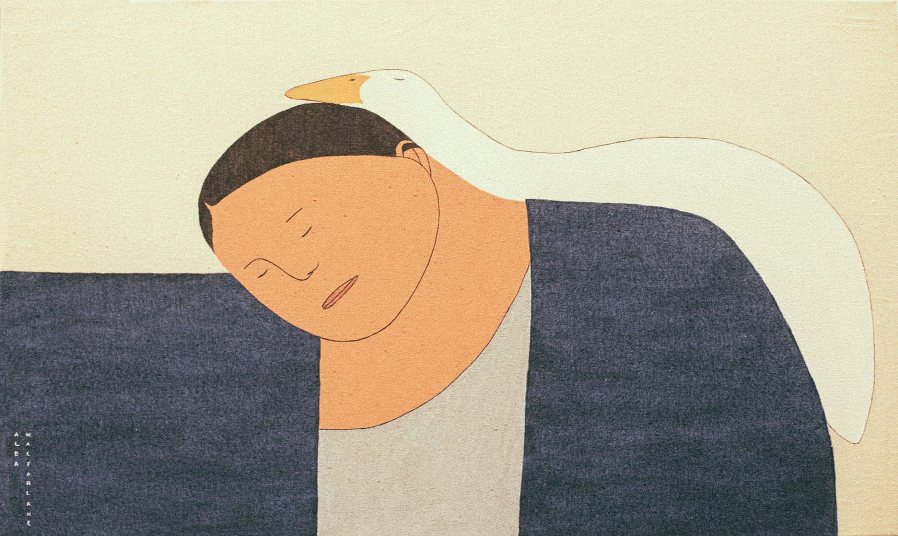 Sleeping man, animal and human connection, pacefu paintings