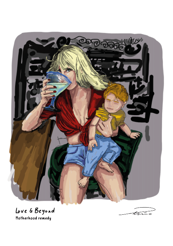 Motherhood remedy, from the series Love and Beyond by Pablo Peñalba, digital illustration
