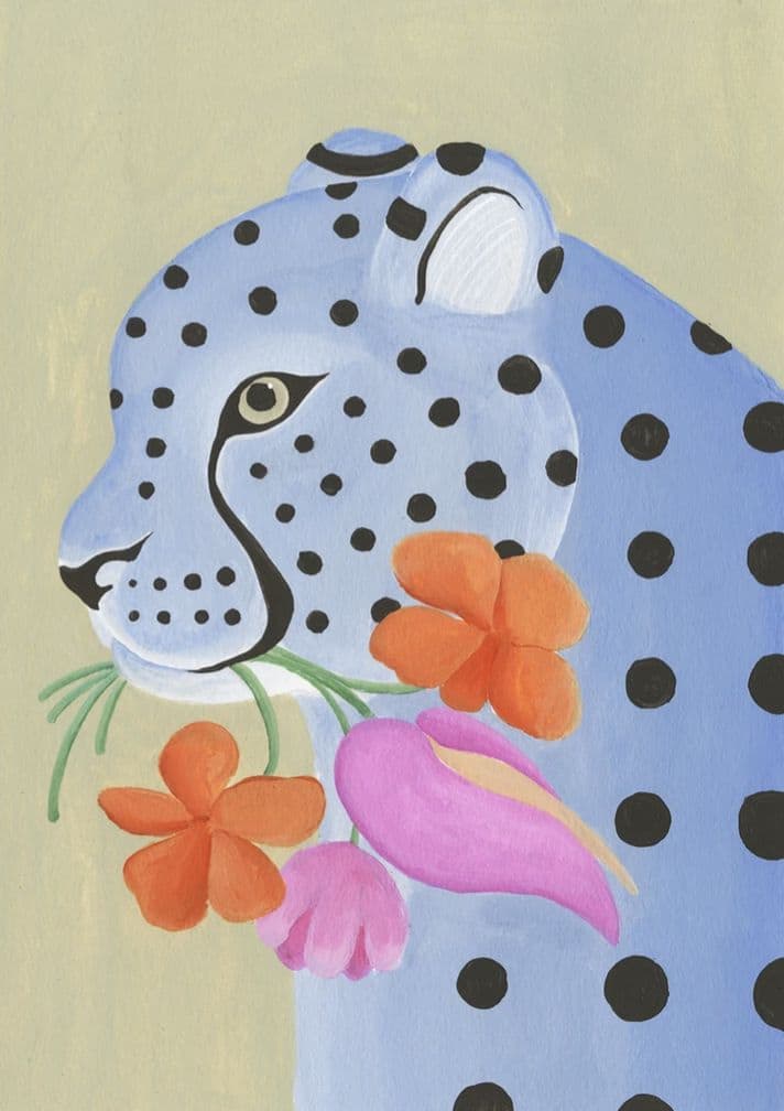 Leopardo azul con flores