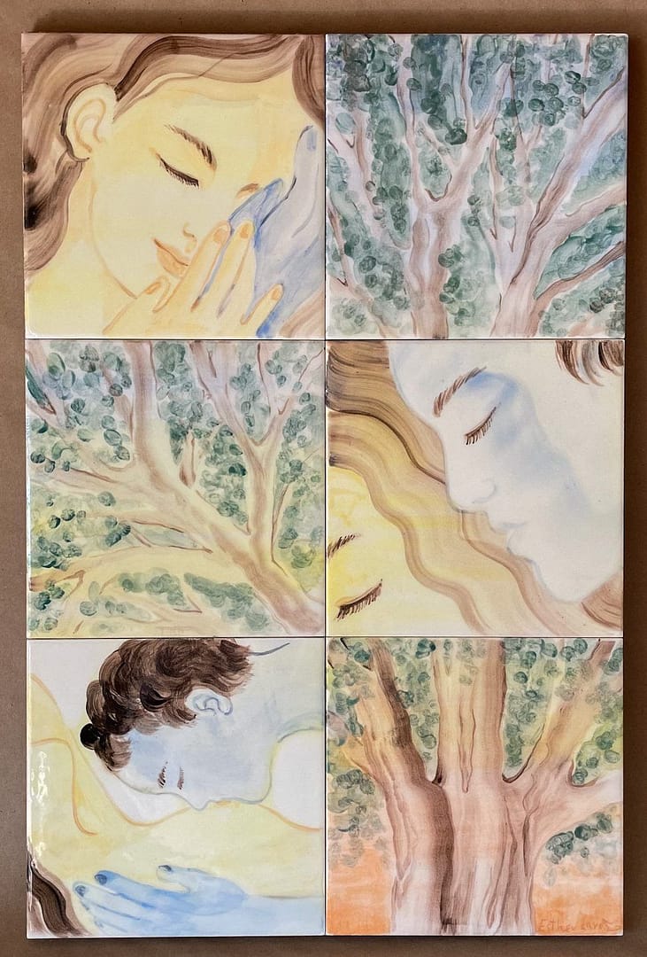 Susurro azulejos originales pintados a mano, Esther Lara handpainted tiles Adam and Eve vibe