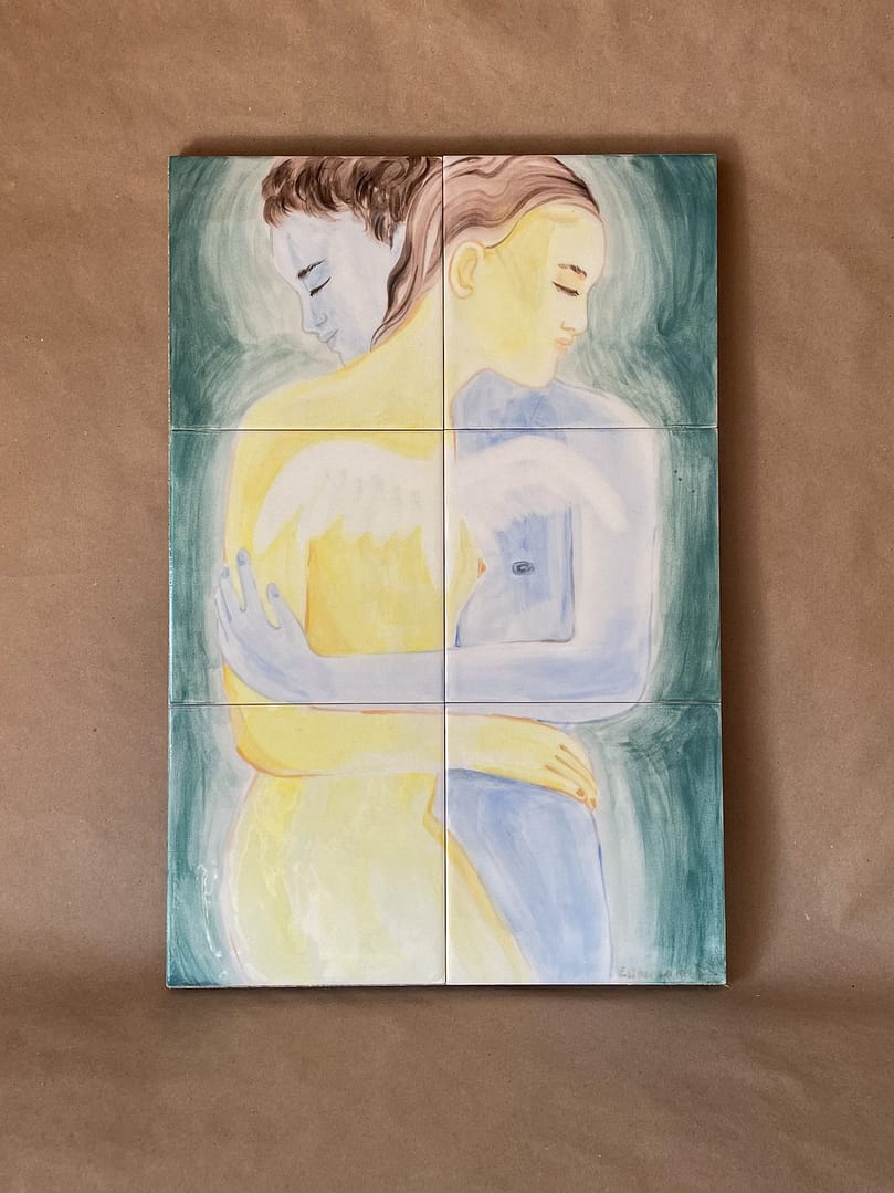 Abrazo azulejos originales pintadas a mano, Esther Lara handpainted tiles