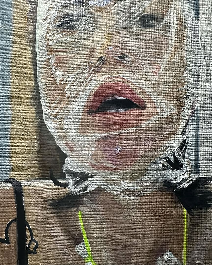 Original oil painting made by Holy Katerina, ukranian artist based in Barcelona, dark subject, self portrait