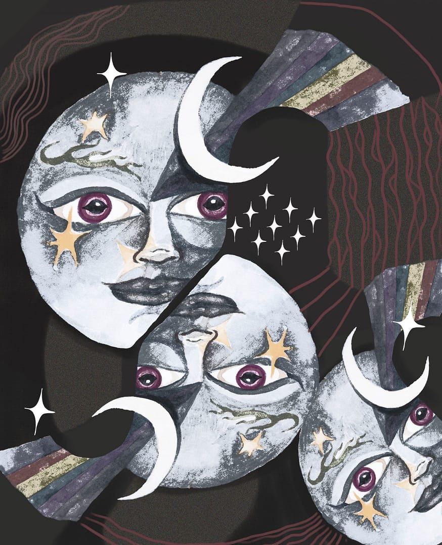 Moon inspired illustration, print, poster, art made in Barcelona