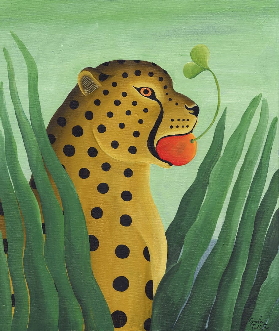 Leopardo comiendo naranja - SOLD
