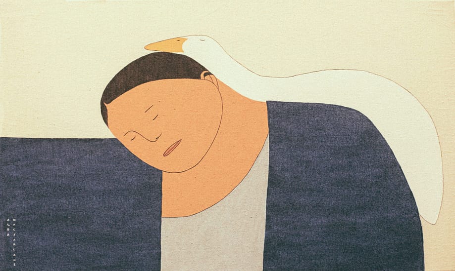 Sleeping man, animal and human connection, pacefu paintings