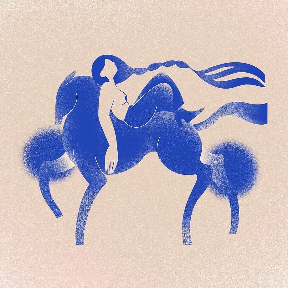 Digital illustration by Mexican artist Jimena Duval, Horse illustration deep thoughts deep feelings