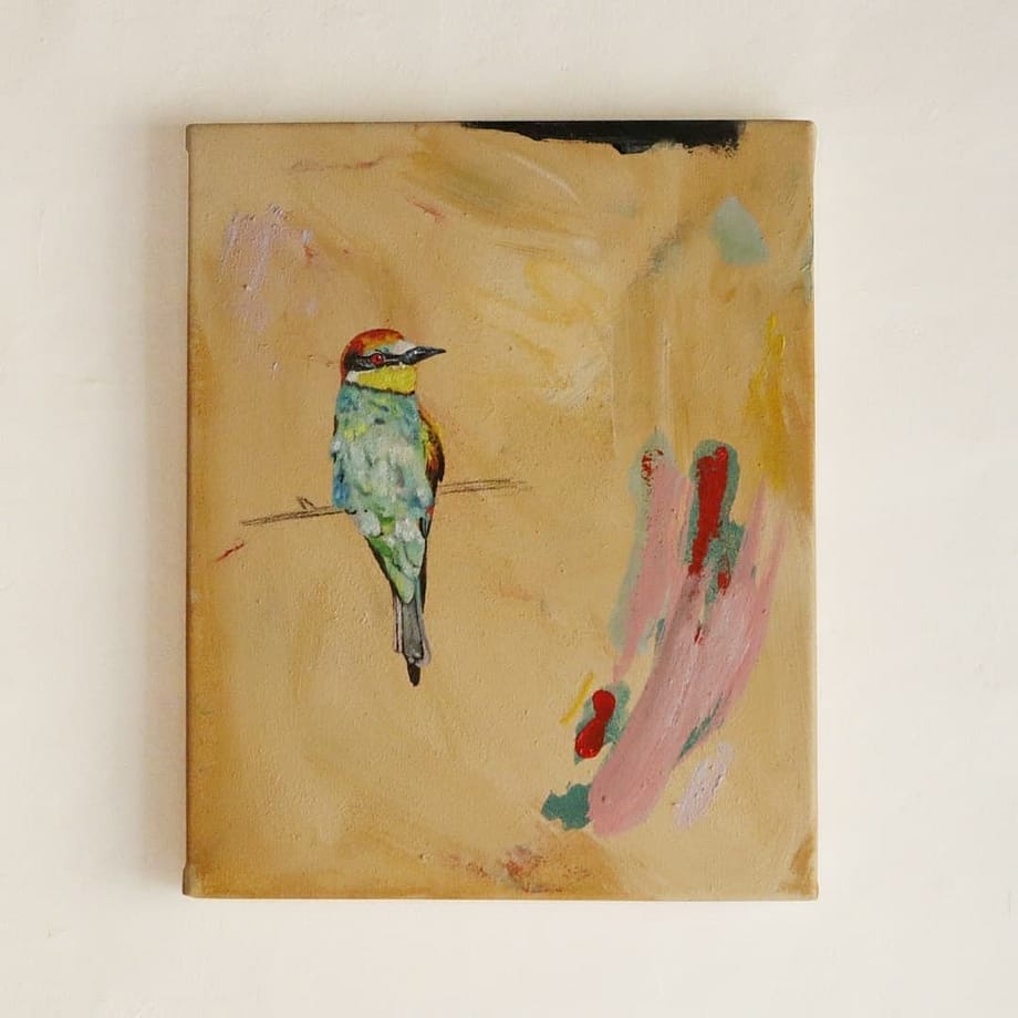 Original artwork, figurative bird painting affordable art