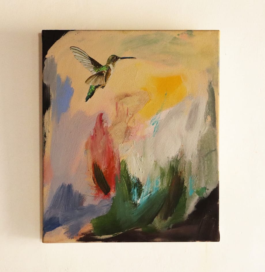 Painting affordable art for sale, hummingbird painting figurative art available in Barcelona